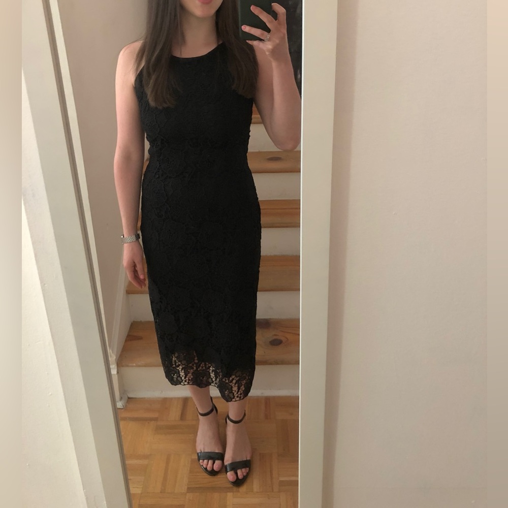 AQUA Brand Black Floral Midi Dress - Size M